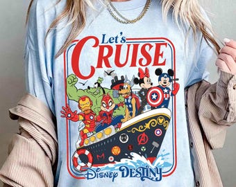Camiseta de Mickey Mouse como Marvel en Destiny Cruiseline, con colores cómodos, Disney Wish Dream Magic Wonder Fantasy.