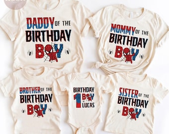 Personalized Spider Birthday Family Shirts, Matching Spidey And Friends Shirts, Superhero Birthday Party Outfits For Family, Custom Name Tee