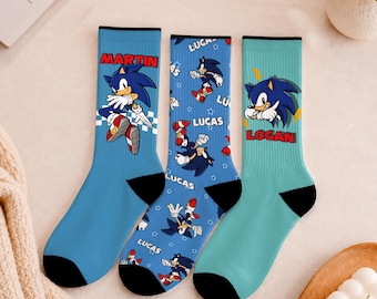 Custom Name Sonic Socks, Personalized Sonic Sonic the Hedgehog Birthday Gift for Kids, Cute Disney Sock