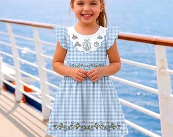 Light Blue Gingham Ruffle Dress, Cinderella Floral Coquette Style, Disneyland Vacation Trip