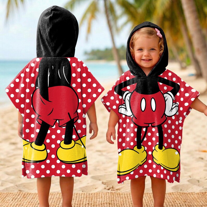 Mickey Mouse Hooded Beach Towel, Kids Pool Poncho, Soft Absorbent Cotton Blend bild 2