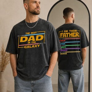 Custom Kids Name Lightsaber Acid Wash Oversized Shirt, Star Wars Inspired Galaxy Tee, Disneyland Trip 2026 bild 1