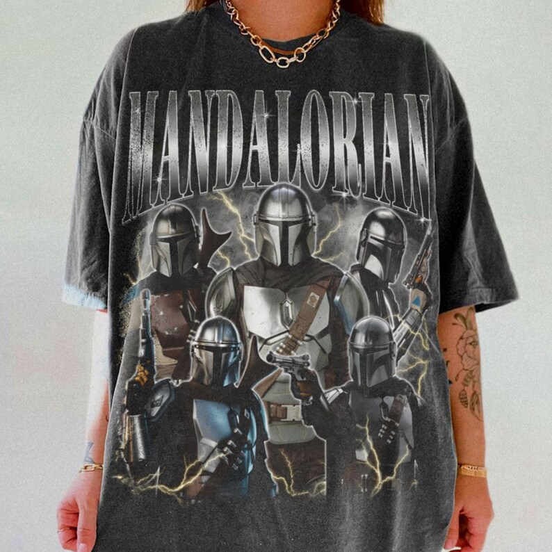 The Mandalorian Acid Wash Oversized Shirt, Din Djarin Star Wars Shirt, Disneyworld Mandalorian Gift image 4