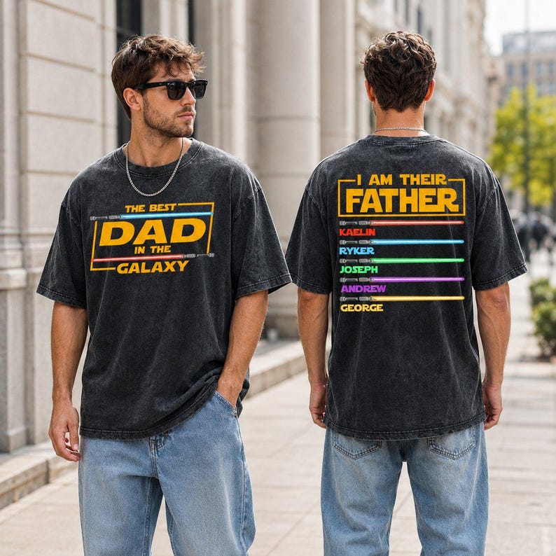 Custom Kids Name Lightsaber Acid Wash Oversized Shirt, Star Wars Inspired Galaxy Tee, Disneyland Trip 2026 bild 2