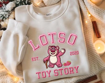 Toy Story Lotso Embroidered Sweatshirt, Disney Pixar Lotso Bear Sweater, Strawberry Bear Crewneck, Cute Pink Toy Story Shirt Gift Xmas
