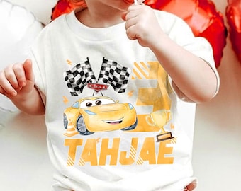 Custom Name Age Cruz Ramirez Birthday Shirt, Pixar Cars Personalized Age & Name Tee, Race Car Birthday Outfit for Kids, Toddler Party Shirt