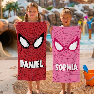 Spider Man And Ghost Spider Beach Towel, Disney Marvel Pool Party Towels, Kids Beach Towel, Baby Shower Gift Boy Girl Bild 1