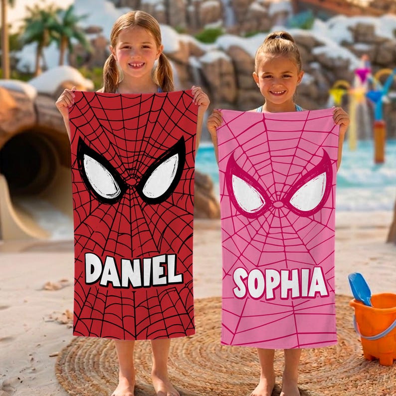 Spider Man And Ghost Spider Beach Towel, Disney Marvel Pool Party Towels, Kids Beach Towel, Baby Shower Gift Boy Girl Bild 1