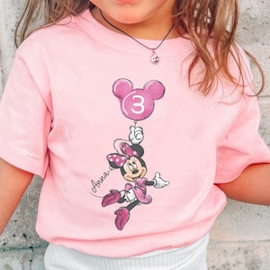 Custom Kid Name Age Minnie Balloon Comfort Colors Shirt, Mickey And Friends, Mickey Mouse Birthday Present Gift, Disneyland Family Trip image 1