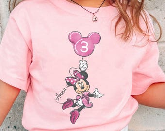 Custom Kid Name Age Minnie Balloon Comfort Colors Shirt, Mickey And Friends, Mickey Mouse Birthday Present Gift, Disneyland Family Trip
