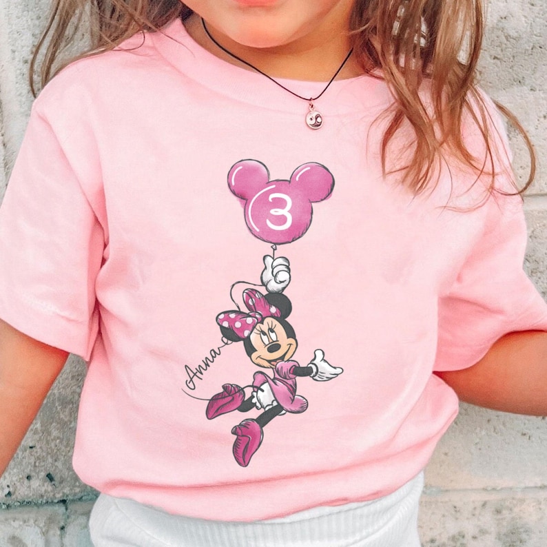 Custom Kid Name Age Minnie Balloon Comfort Colors Shirt, Mickey And Friends, Mickey Mouse Birthday Present Gift, Disneyland Family Trip image 1