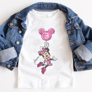 Custom Kid Name Age Minnie Balloon Comfort Colors Shirt, Mickey And Friends, Mickey Mouse Birthday Present Gift, Disneyland Family Trip image 4