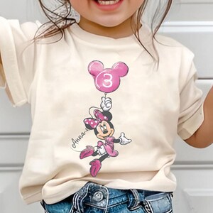 Custom Kid Name Age Minnie Balloon Comfort Colors Shirt, Mickey And Friends, Mickey Mouse Birthday Present Gift, Disneyland Family Trip image 6