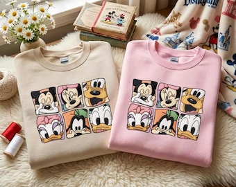 Embroidered Mickey and Friends Sweatshirt, Retro Disney Characters Crewneck, Cozy Family Vacation Outfit, Cute Vintage Disney Gift