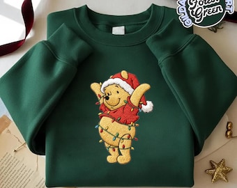 Embroidered Winnie The Pooh Christmas Sweatshirt, Disney Holiday Sweater