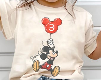 Custom Kid Name Age Mickey Balloon Comfort Colors Shirt, Mickey And Friends, Mickey Mouse Birthday Present Gift, Disneyland Family Trip
