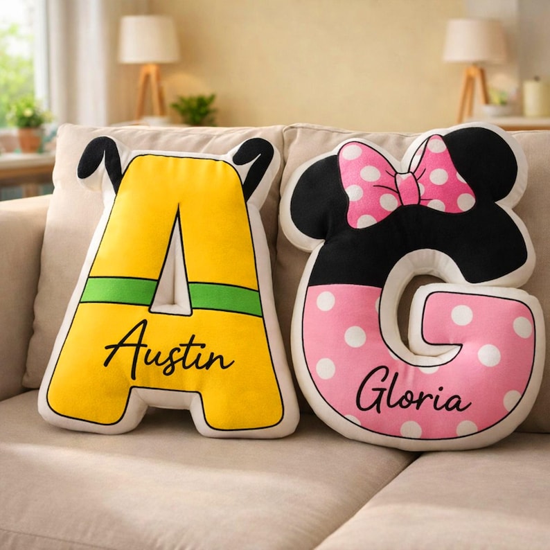 Personalized Mickey Mouse Alphabet Plush Pillow, Custom Name Nursery Decor afbeelding 8