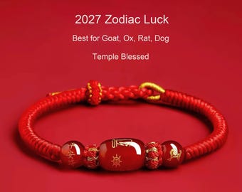 2027 Zodiac Red String Bracelet, Temple Blessed Protection Jewelry, For Goat Rat Ox Dog, Feng Shui Agate Amulet, Tai Sui Gift