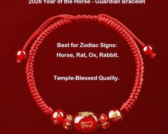 2026 Year of the Horse Protection Bracelet, Red String Agate Amulet, Feng Shui Good Luck Gift for Zodiac Horse, Rat, Ox, Rabbit