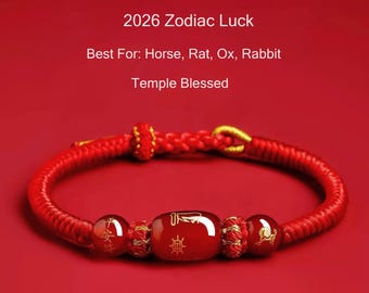 瑪瑙妖精！月⭐️ザクザクジオード⭐️ R61 台座付き 2026 Zodiac Red String Bracelet, Temple Blessed Protection Jewelry