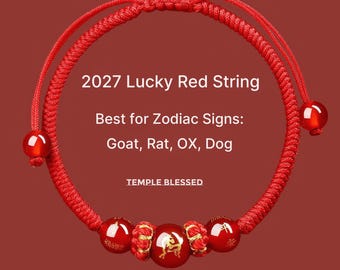 2027 Zodiac Protection Bracelet, Red String Agate Amulet, Energy Shield for Year of the Goat, Temple Blessed Gift