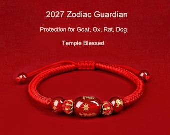 2027 Tai Sui Protection Bracelet, For Zodiac Goat Rat Ox Dog, Red String Amulet, Feng Shui Good Luck Agate Gift
