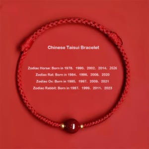 Cinnabar Red String Bracelet | 2026 Zodiac Protection | Blessed Temple Charm | Chinese Good Luck Gift