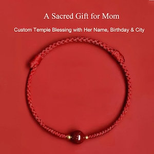 Anpassat cinnoberarmband för mamma, mors dagsvälsignelsegåva, tempelvälsignad röd strängskyddsamulett, presentask för helande energismycken