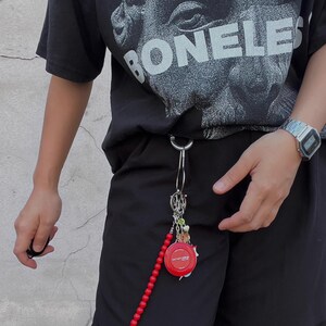 Red round bead Wallet Chain,Y2K Jeans Chain,Gothic Pants Chain,Cross keychain,Handmade Wallet Chain,Punk Wallet Chain,Jewelry Wallet Chain