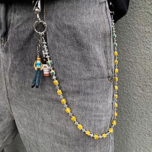 Cadena para billetera Y2K con cuentas cuadradas de moda, cadena para jeans, cadena para pantalones góticos, cadena para billetera de motociclista, cadena para billetera hecha a mano, cadena para billetera punk.