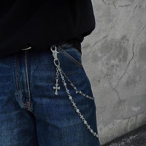 Cadena cruzada para pantalones para hombres y mujeres, cadena para jeans, llavero, cadena para billetera de motociclista, estilo unisex de streetwear punk hip hop.