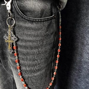 Ceramic red and blue square beads Wallet Chain ,Jeans Chain,Gothic Pants Chain,Biker Wallet Chain,Handmade Wallet Chain,Punk Wallet Chain