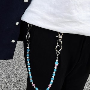 Blue pink cat's eye snake buckle Wallet Chain ,Jeans Chain,Gothic Pants Chain,Biker Wallet Chain,Handmade Wallet Chain,Punk Wallet Chain