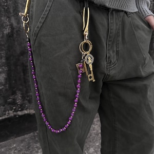 Purple Black Gold Agate Wallet Chain ,Jeans Chain,Gothic Pants Chain,Biker Wallet Chain,Handmade Wallet Chain,Punk Wallet Chain