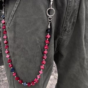 Ink-painted acrylic red beads Wallet Chain ,Jeans Chain,Gothic Pants Chain,Biker Wallet Chain,Handmade Wallet Chain,Punk Wallet Chain
