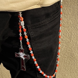 Cadena para billetera con serpiente roja y paloma de la paz, cadena para jeans, cadena para pantalones góticos, cadena para billetera de motociclista, cadena para billetera hecha a mano, cadena para billetera punk