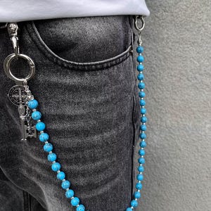 Blue cracked stone round beads Wallet Chain ,Jeans Chain,Gothic Pants Chain,Biker Wallet Chain,Handmade Wallet Chain,Punk Wallet Chain