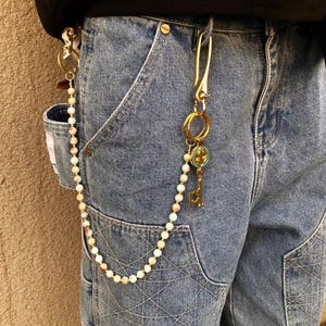Cadena de piel de serpiente de piedra Shoushan para billetera, cadena para jeans, cadena para pantalones góticos, cadena para billetera de motociclista, cadena para billetera hecha a mano, cadena para billetera punk