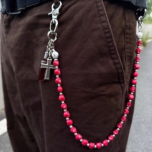 Red Pine Stone Skull Cleanfit Wallet Chain ,Jeans Chain,Gothic Pants Chain,Biker Wallet Chain,Handmade Wallet Chain,Punk Wallet Chain