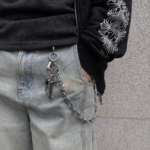 Skeleton Feathers Cross Wallet Chain,Y2K Jeans Chain,Gothic Pants Chain,Handmade Wallet Chain,Punk Wallet Chain,Jewelry Wallet Chain