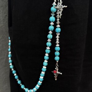 Blue crack stone round beads cleanfit Wallet Chain,Y2K Jeans Chain,Gothic Pants Chain,Cross keychain,Handmade Wallet Chain,Punk Wallet Chain