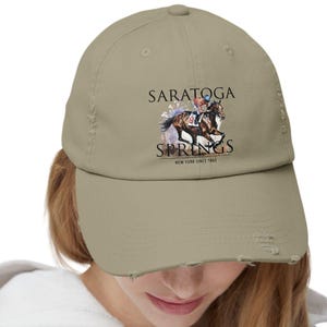 ヴィンテージ サラトガ スプリングス、ダメージ加工キャップ、競馬帽子