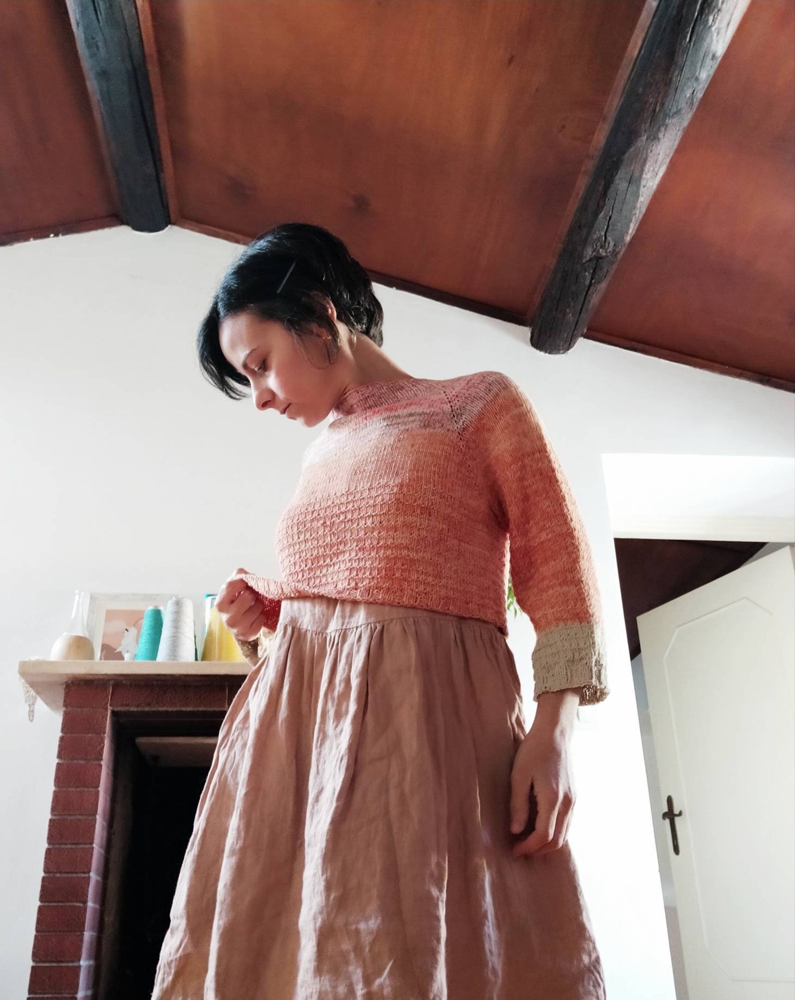 mafilogia ULTIMO PEZZO maglione arancio in lino e cotone