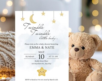 Twinkle Twinkle Little Baby ~ Party Einladung, Sterne & Mond (Digital Template)