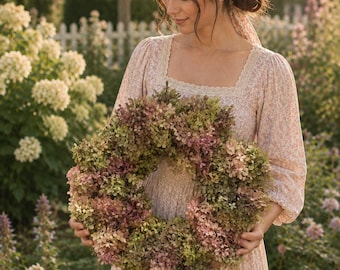 Handcrafted Artisan Rosé Dried Hydrangea Wreath - Exquisite Fall Home Decor