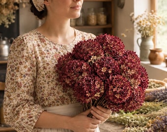Dried Annabelle Hydrangea | Burgundy - Fall Home Decor