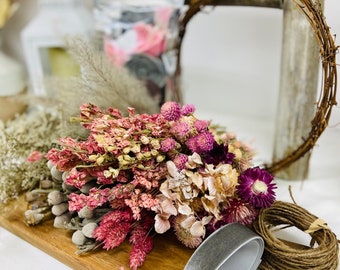 DIY Dried Floral Wreath Kit, Pink & Gray, You choose Size