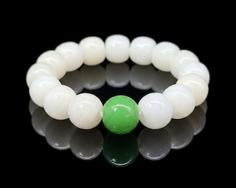 Jadeite Green White Bodhi Seed Buddhist Blessing Bracelet Incense Ash Wisdom Merit Protection Spiritual Jewelry Meditation Gift For Her