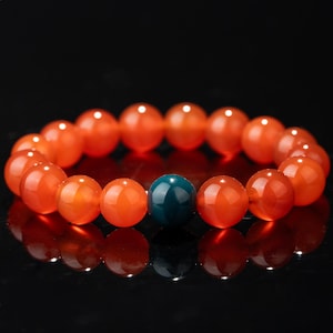 Schweres rotes Armband Starkes rotes Armband Stretch buddhistisches Armband Roter Achat & Tempel Asche Perlenschnur, Heilung Kristall Schmuck Innerer Frieden Geschenk