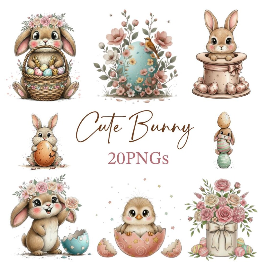 Watercolor Easter Bunny Clipart Bundle, Spring Animals PNG (instant ...
